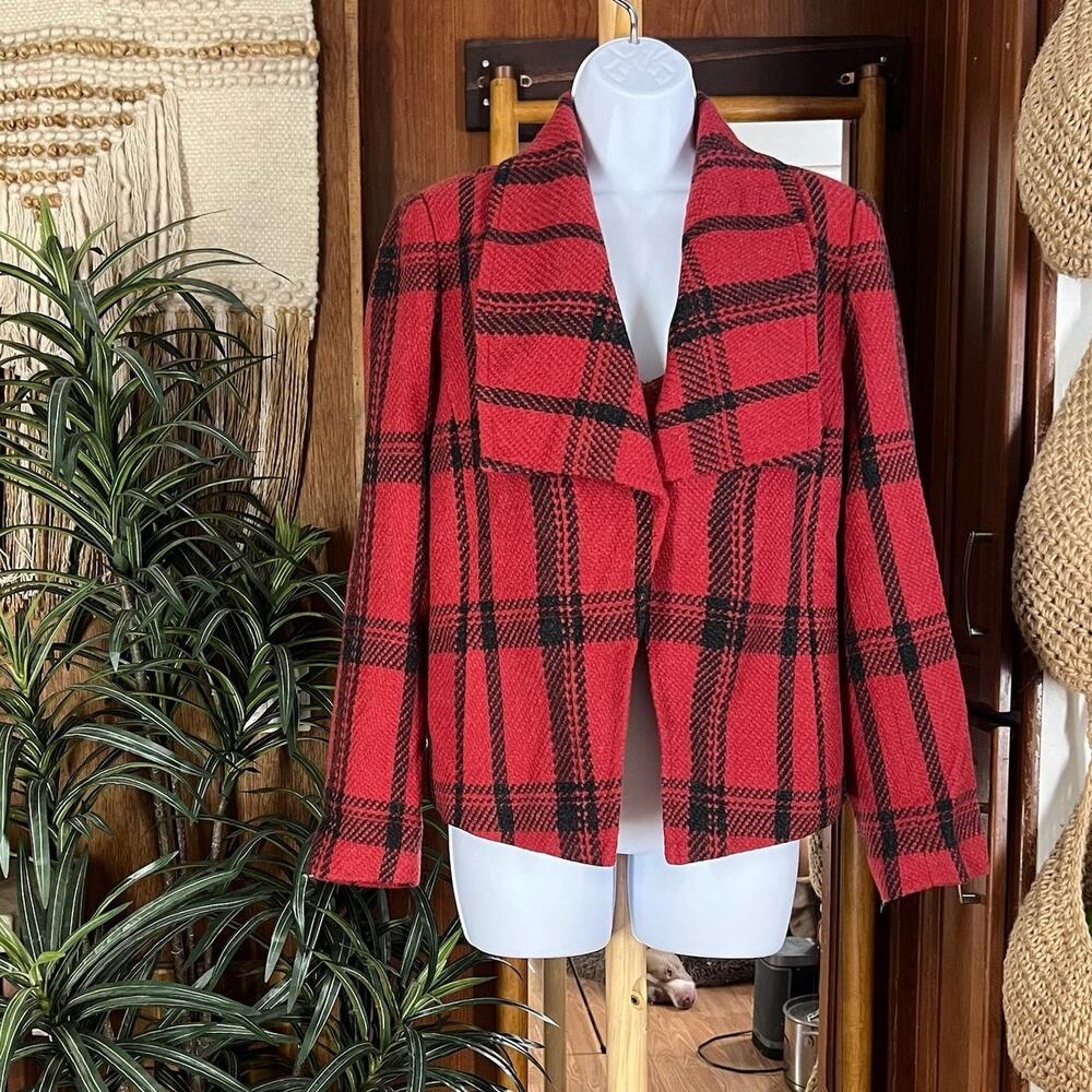 Coldwater Creek Buffalo Plaid Jacket Womens 8 Red Black Wool Blend Vintage 90s